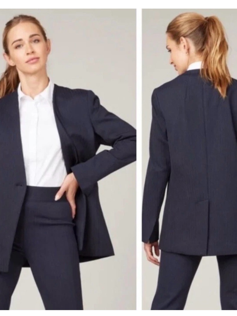SPANX Navy Single-Button Collarless Blazer
Size M